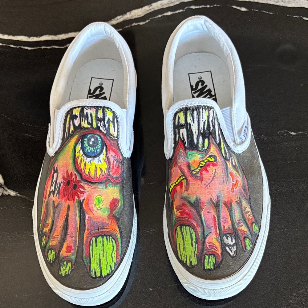 Vans one of a kind Hand painted  Slip-On Sneakers “zombie Feet”